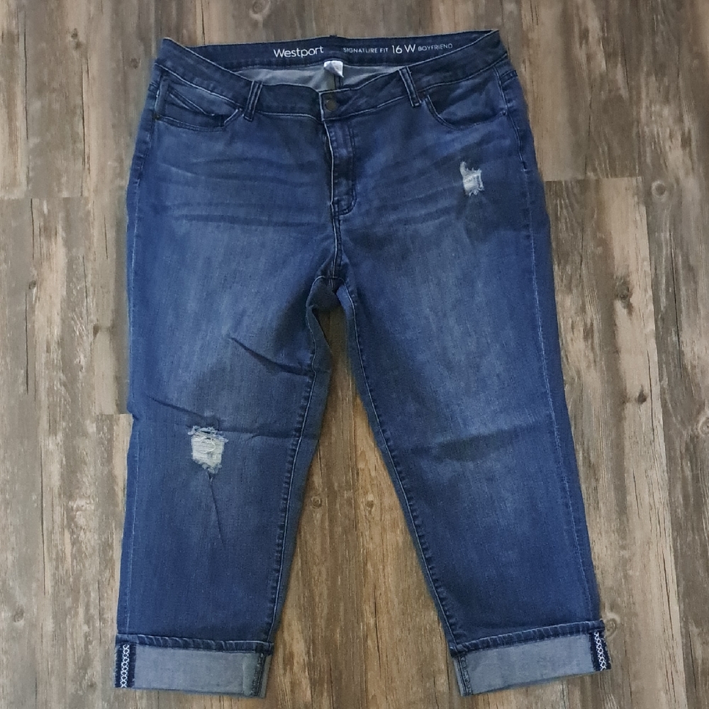 Westport Women's Distressed Dark Blue Boyfriend Jeans